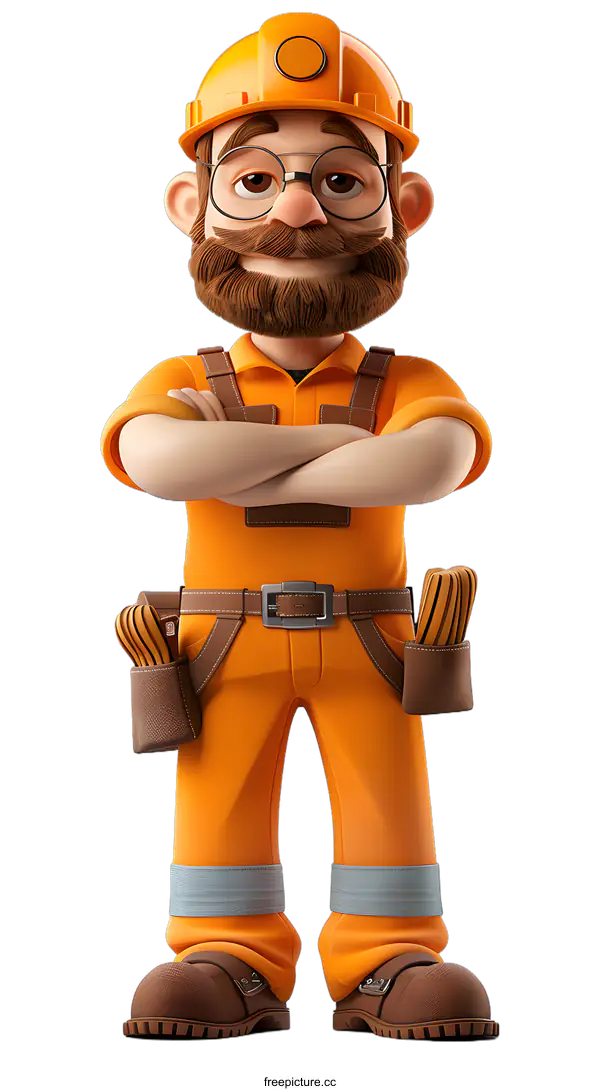 [Transparent Background PNG]Cartoon Construction Worker with Arms Crossed