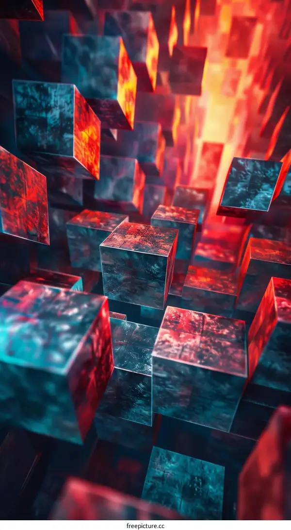Blue and red floating cubes