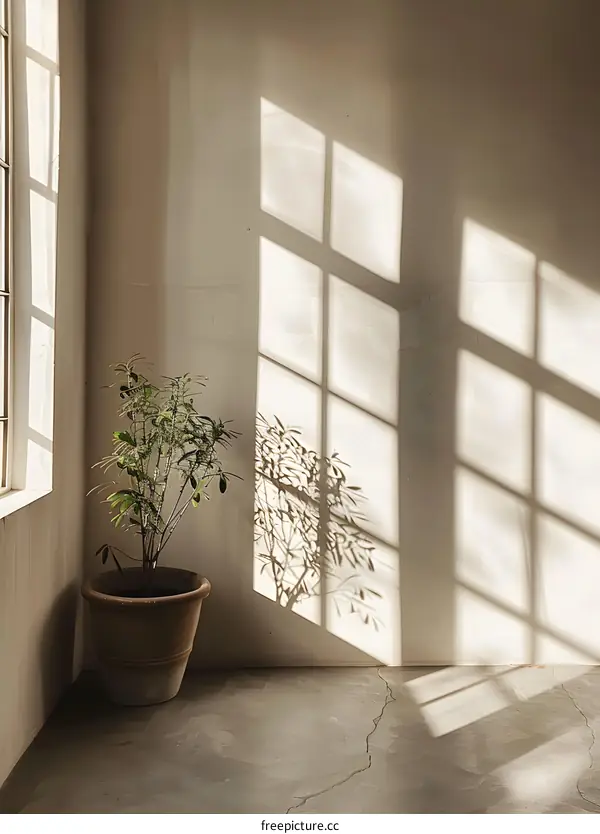 Sunlight Streaming Through Window with Plant