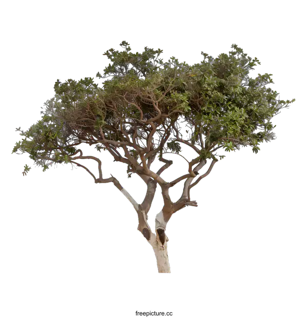 [Transparent Background PNG]Isolated Tree with Green Leaves and Twisted Branches