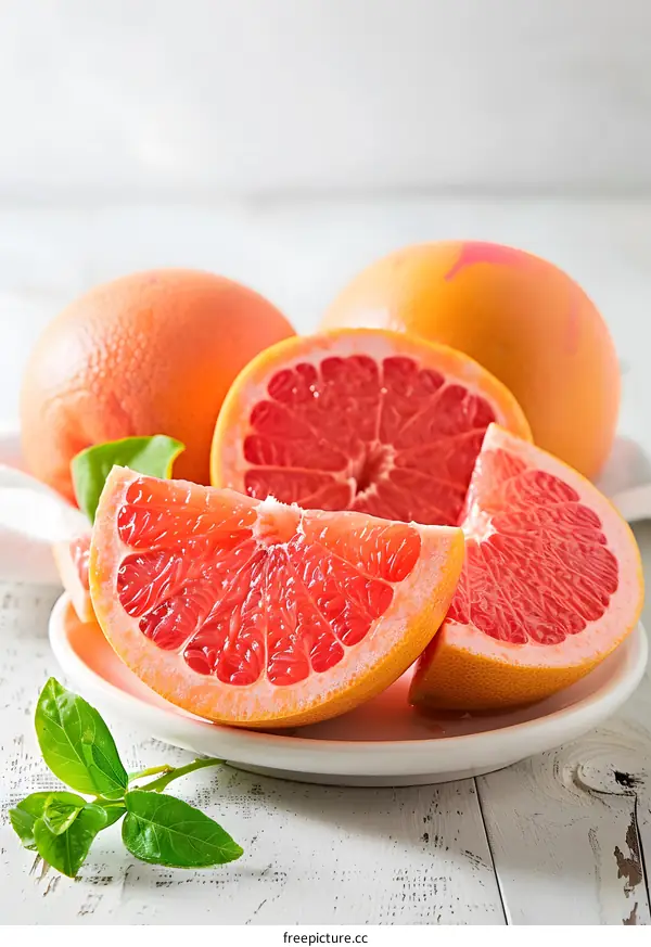 Fresh Juicy Grapefruit Slices on White Plate