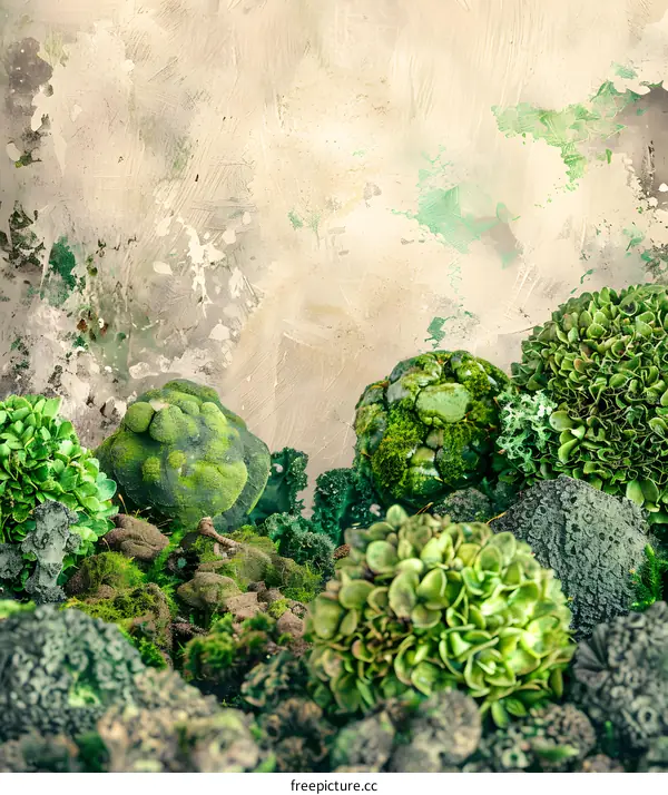 Green Moss Balls on a Grunge Background