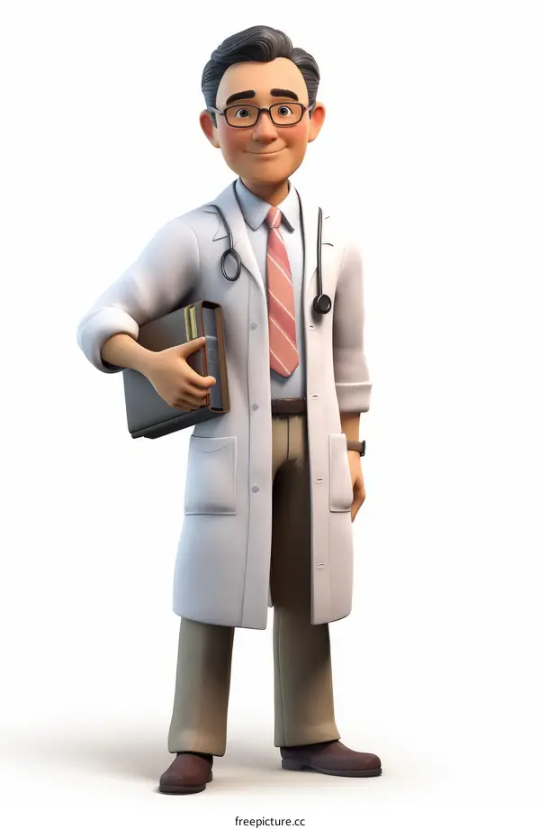 A male doctor in a white coat holding a folder
