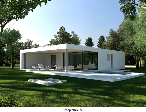 Modern Minimalist House Design with Large Windows and a Pool