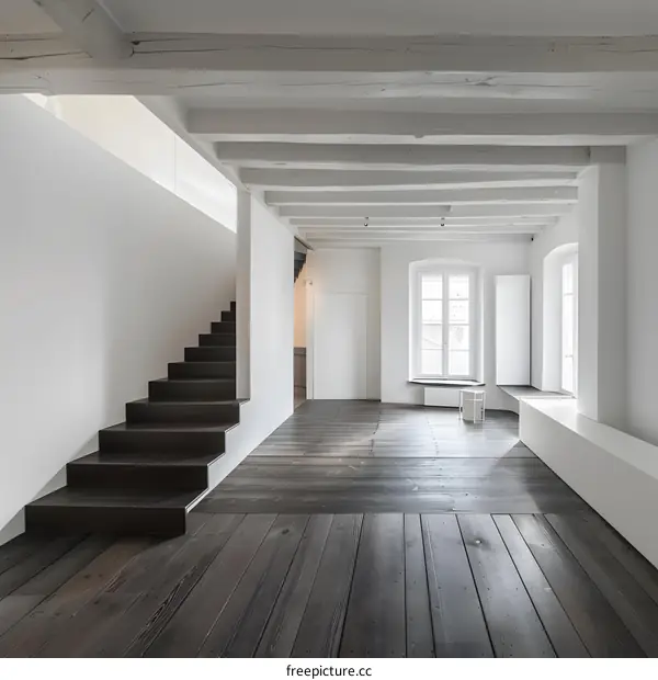 Modern Loft Interior Design with Exposed Wooden Beams