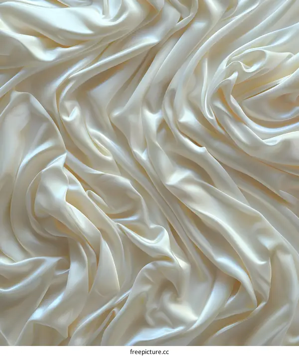 Close-up of cream-colored silk fabric with waves and folds