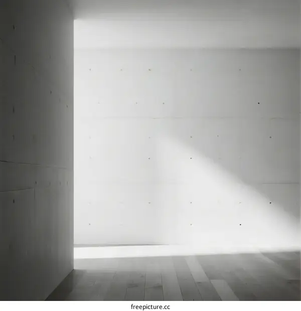 Minimalist white room with natural light casting shadows