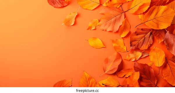 Autumn Leaves on Orange Background