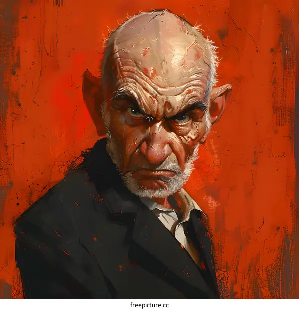 Portrait of an old man with a red background