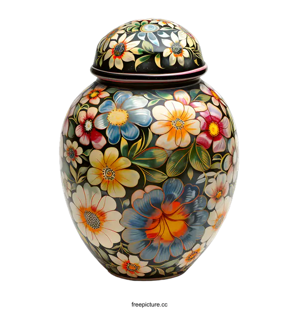 [Transparent Background PNG]A ceramic vase with a floral pattern