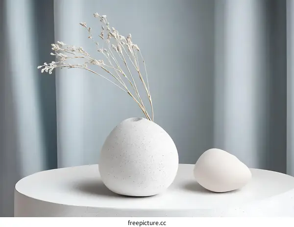 Minimalist White Vase with Dried Flowers on a White Table