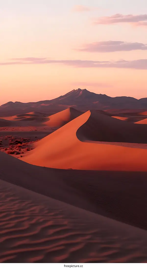 Desert Landscape With Mountains In The Distance At Sunset