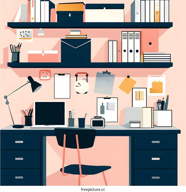 Modern Minimalist Home Office Desk Illustration