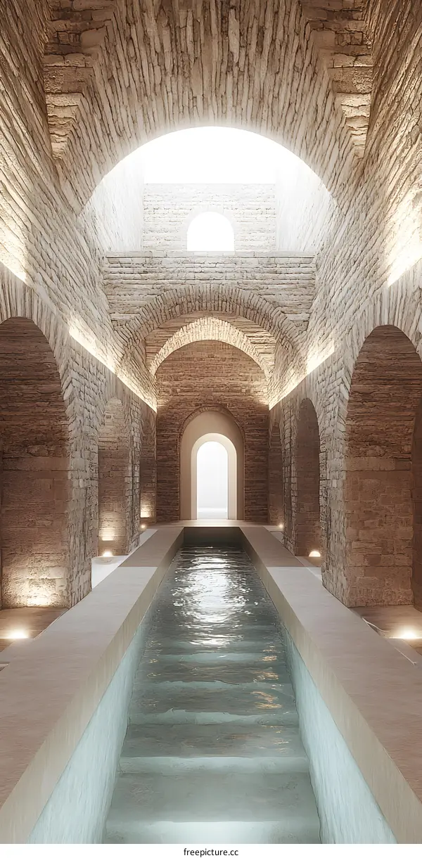 Stone Archway Interior With Water Feature