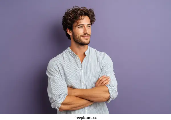 Confident Caucasian Man Posing Against Solid Background