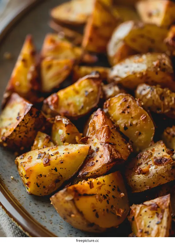 Close Up of Roasted Potatoes on Plate
