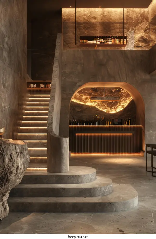 Modern Stone Staircase Wine Bar Interior Design