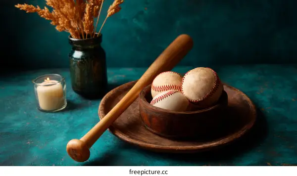 Vintage Baseball Bat and Balls Still Life