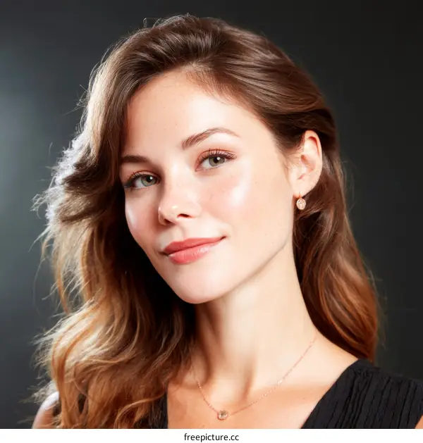 Close-up Portrait of a Caucasian Woman with Beautiful Makeup and Earrings