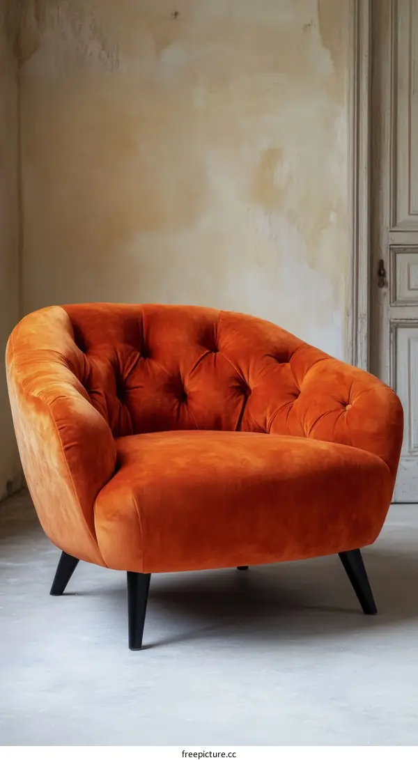 Orange Velvet Armchair in a Stylish Interior