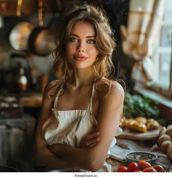 Portrait of a Beautiful Young Woman in a Kitchen
