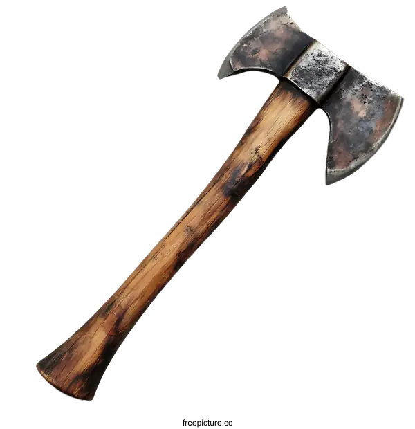[Transparent Background PNG]Rusty Double-Bladed Axe with Wooden Handle