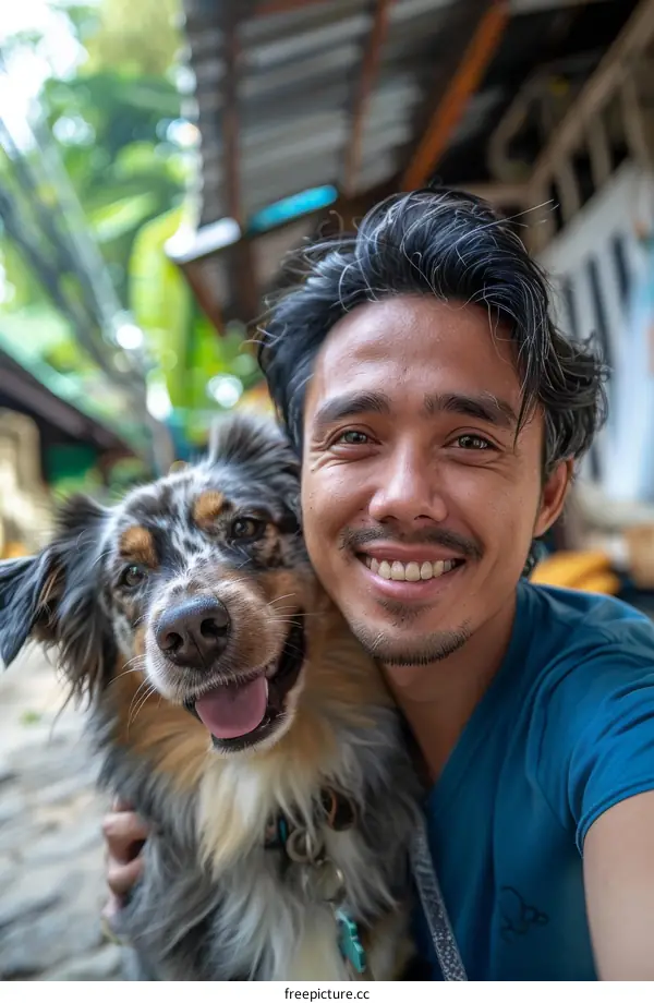 A smiling man with his dog