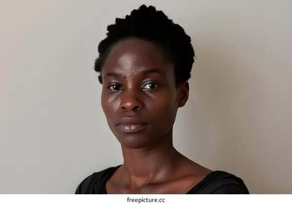 Portrait of a Young Black Woman with a Serious Expression