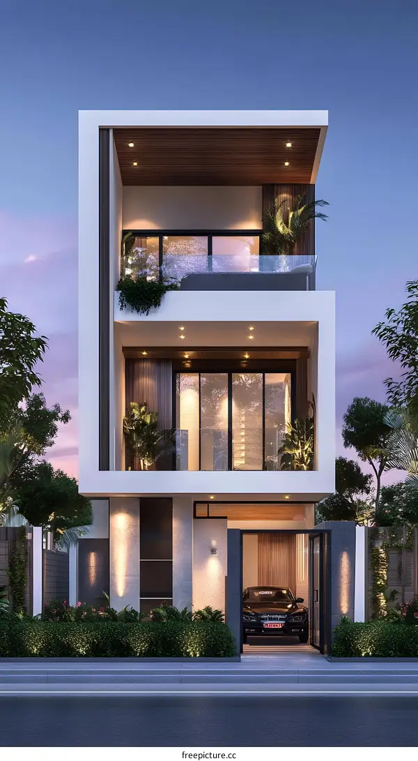Modern Minimalist House Design with a Garage and Balcony