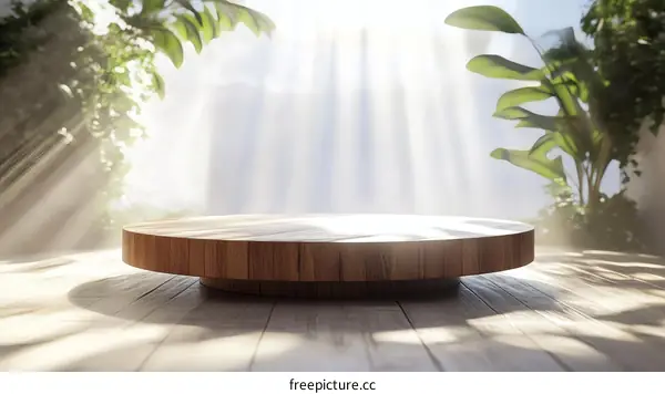Wooden Display Platform in Natural Sunlight