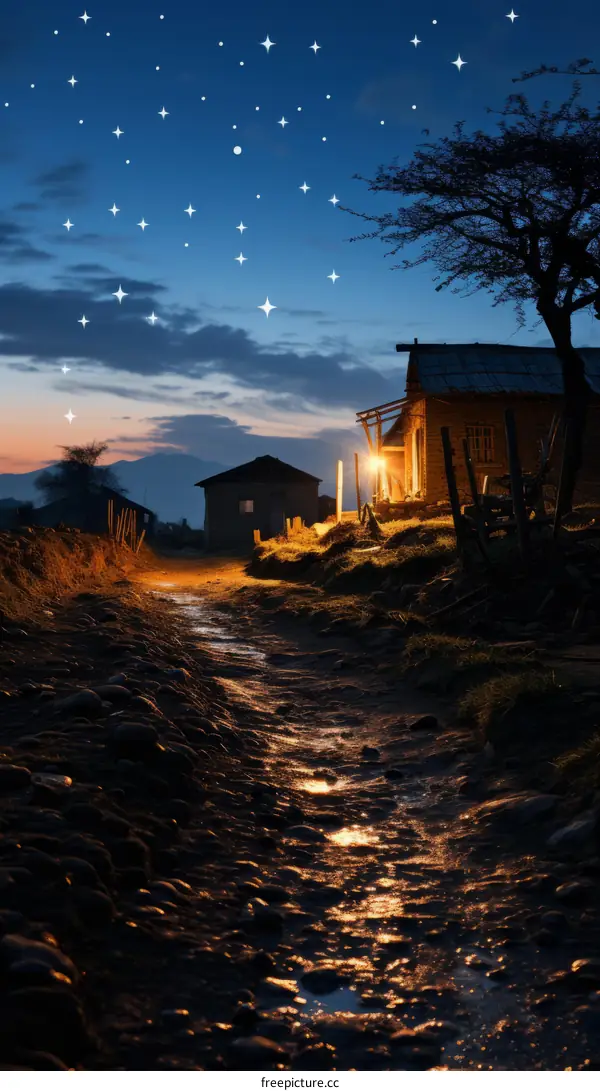 Tranquil Rural Road at Night