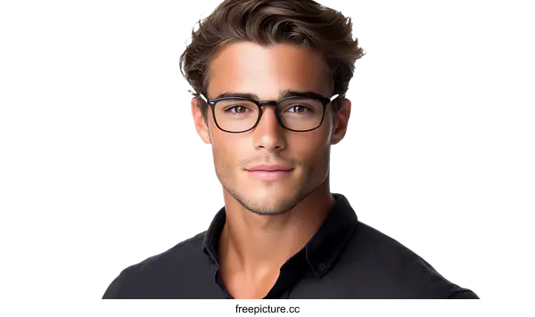 [Transparent Background PNG]Closeup Portrait of a Caucasian Man Wearing Glasses
