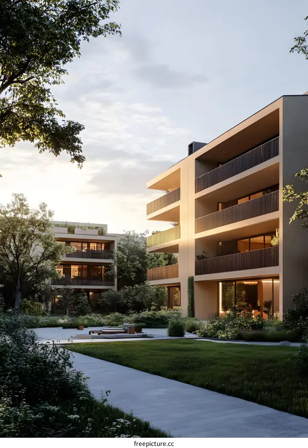 Modern Architecture Building With Green Grass and Trees