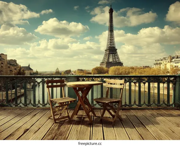 Parisian Terrace Cafe View with Eiffel Tower