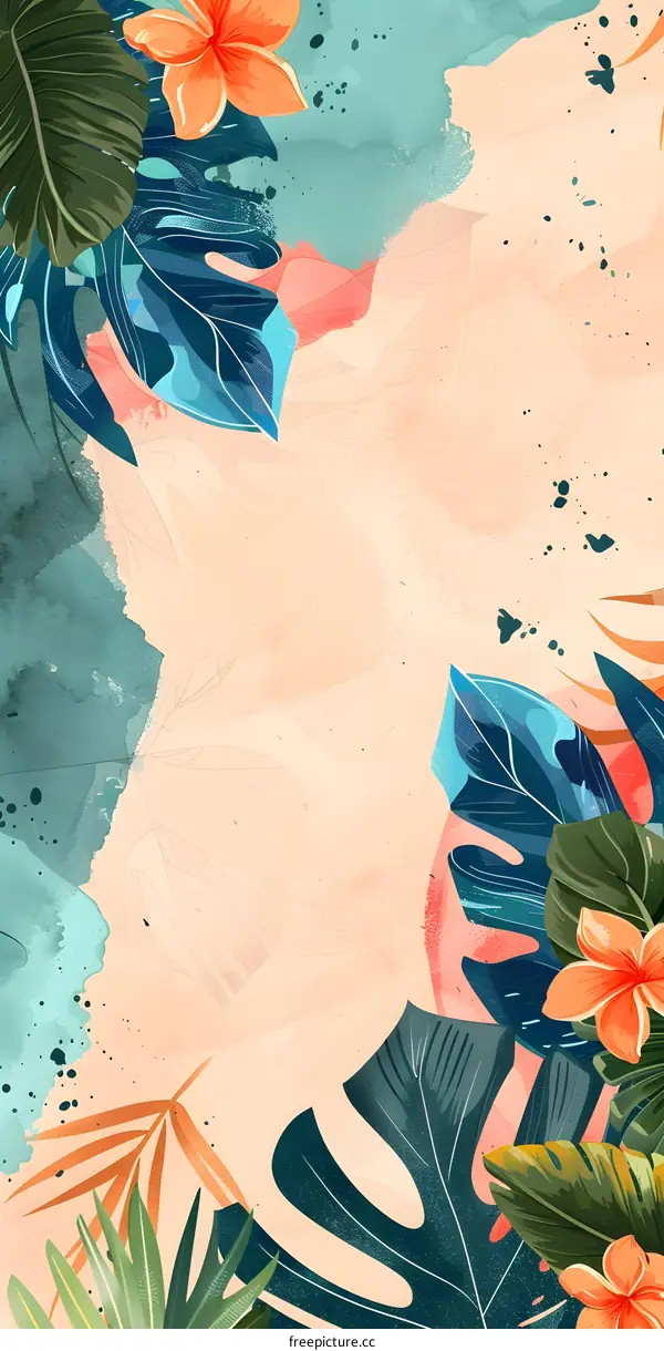 Tropical Watercolor Background with Palm Leaves