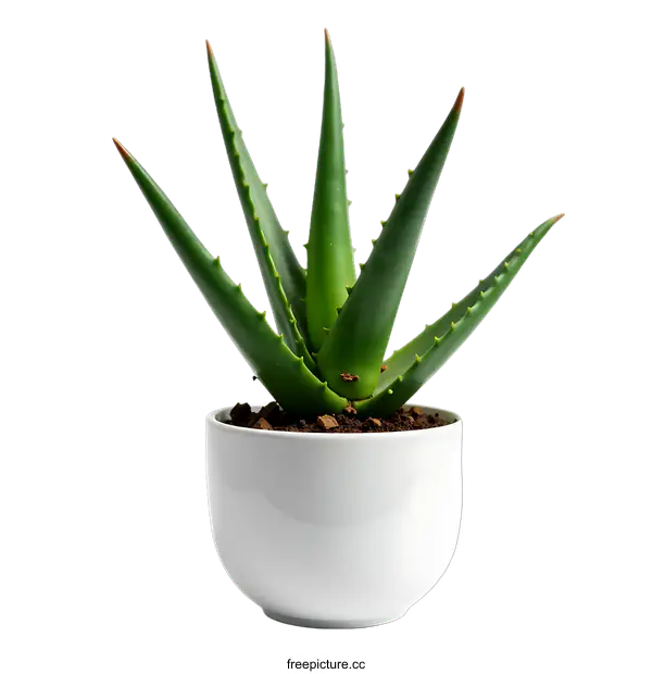 [Transparent Background PNG]Green Aloe Vera Plant in White Pot on transparent background