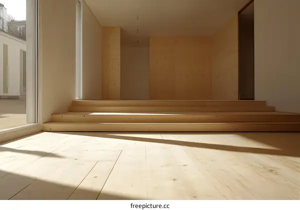 Wooden Floor and Stairs in an Empty Room