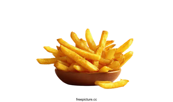 [Transparent Background PNG]Delicious French Fries in a Wooden Bowl