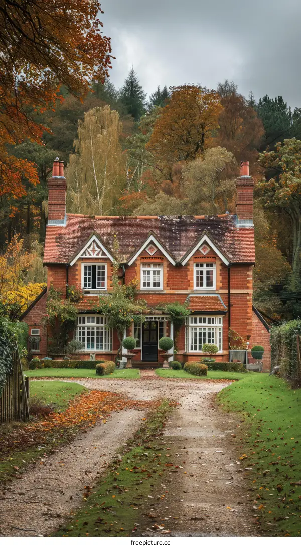 Charming English Tudor Cottage in the Autumn Woods
