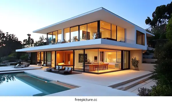 Modern Architecture with Pool and Large Windows
