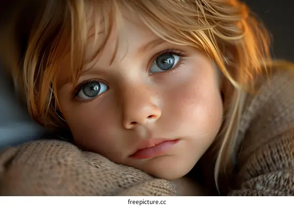 Close Up Portrait of a Young Girl with Blue Eyes