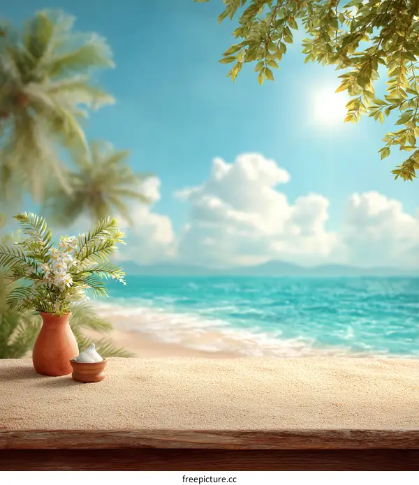 Summer Beach Table Top Scene Illustration