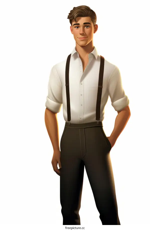 Confident young man in suspenders