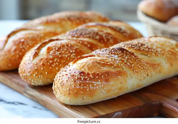 Freshly Baked Sesame Seed Bread Loaves