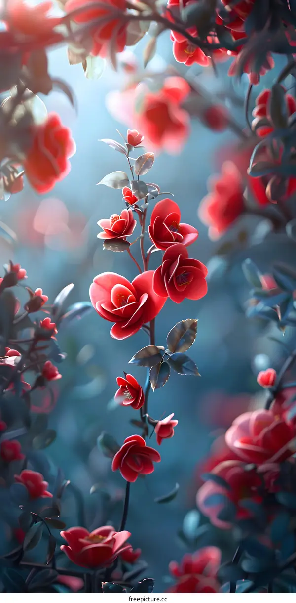 Red flowers sway in the breeze