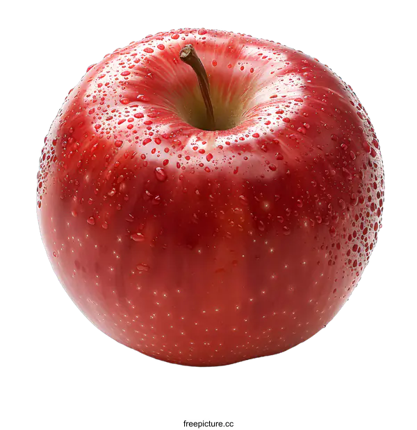 [Transparent Background PNG]Fresh Red Apple with Water Droplets