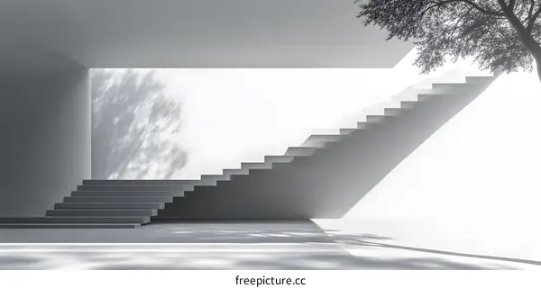 Modern Minimalist Stairs with Shadow in White Room