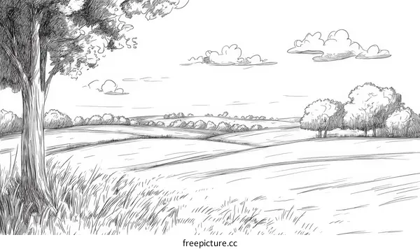 Beautiful Rural Landscape Illustration