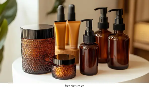 Amber Glass Cosmetic Bottles and Jars Collection