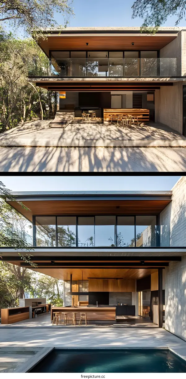 Modern Concrete and Wood House with Pool